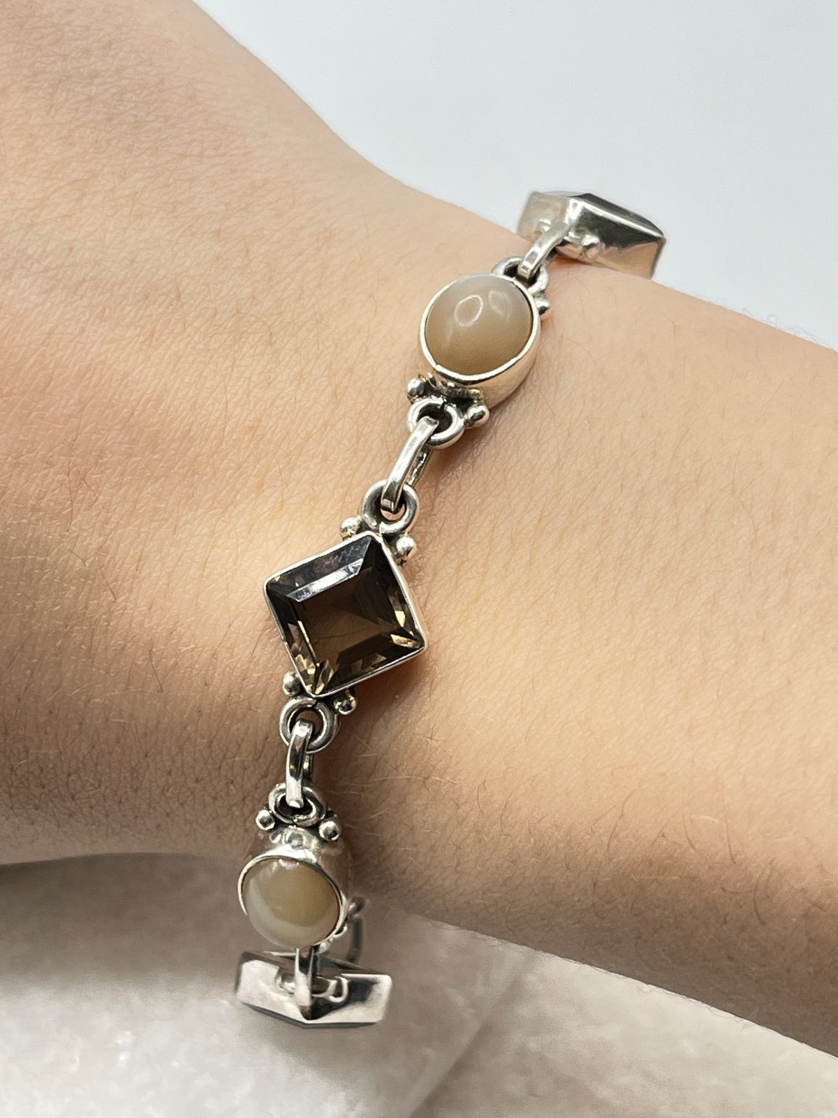 925 Sterling Silver Smoky Quartz and Moonstone Bracelet
