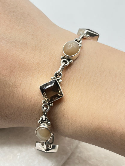 925 Sterling Silver Smoky Quartz and Moonstone Bracelet