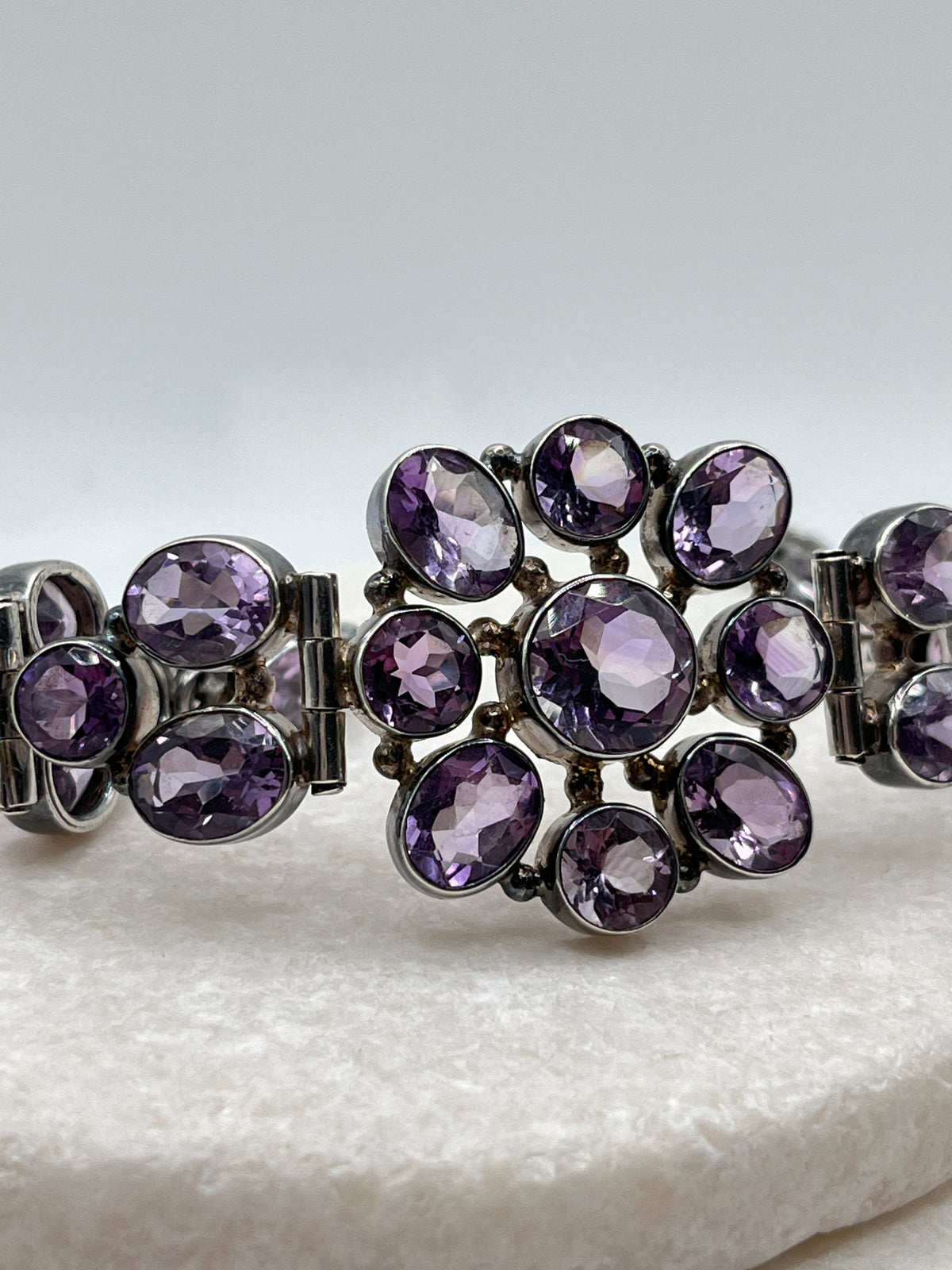 Vintage 925 Sterling Silver Amethyst Statement Bracelet