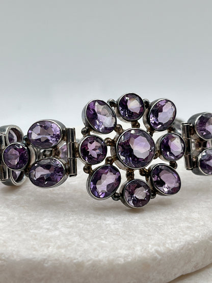 Vintage 925 Sterling Silver Amethyst Statement Bracelet