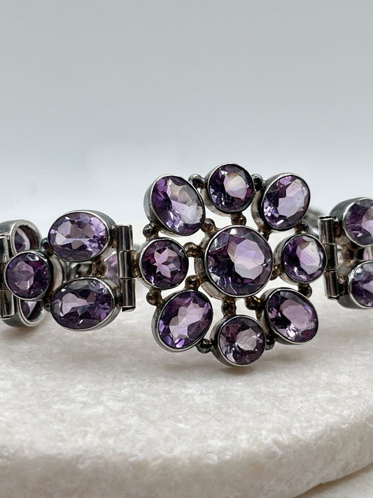Vintage 925 Sterling Silver Amethyst Statement Bracelet