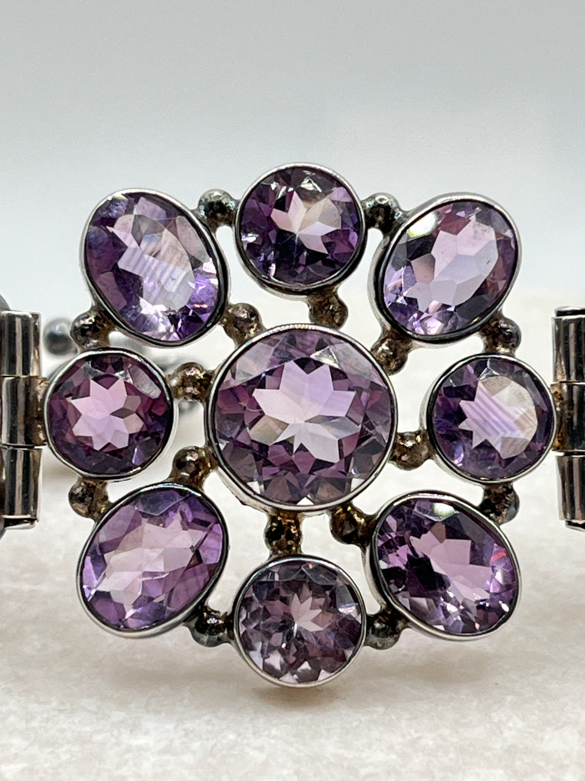 Vintage 925 Sterling Silver Amethyst Statement Bracelet