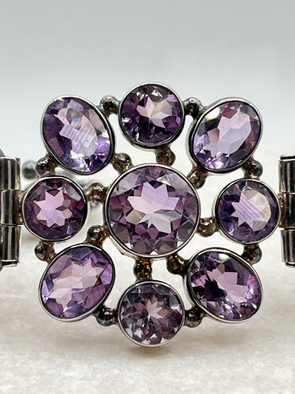Vintage 925 Sterling Silver Amethyst Statement Bracelet