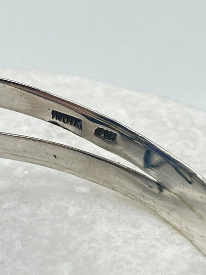 Vintage 925 Sterling Silver Amber and Moonstone Floral Cuff Bangle
