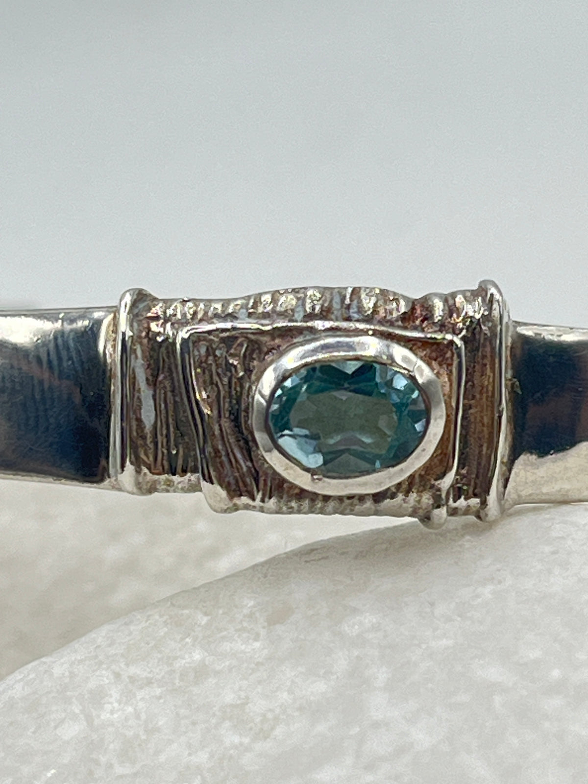 Vintage 925 Sterling Silver Aquamarine Cuff Bangle