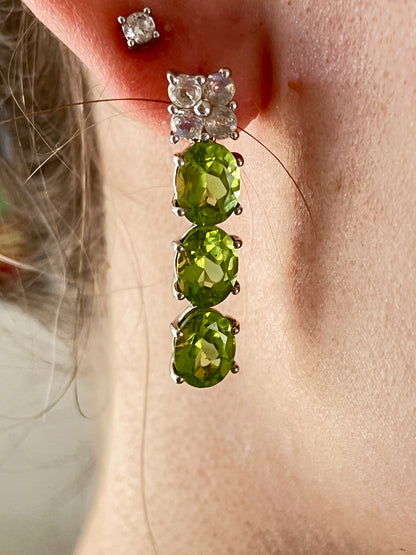 925 Sterling Silver Peridot & Moonstone Drop Earrings