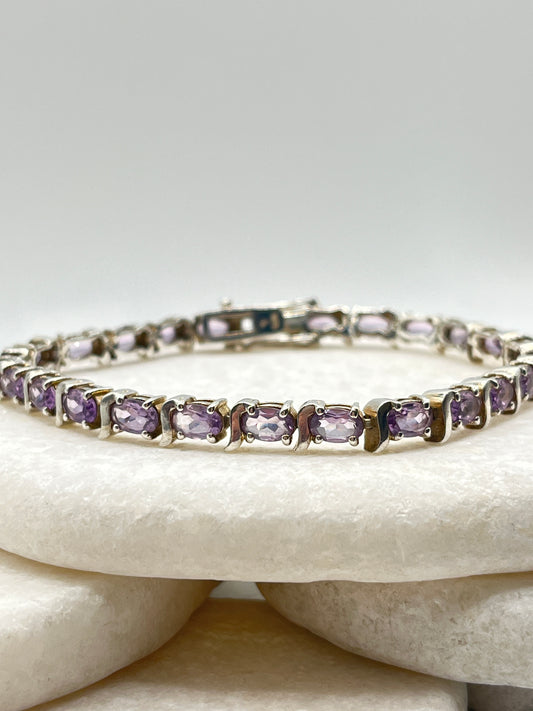 925 Sterling Silver Amethyst Bracelet - 20cm