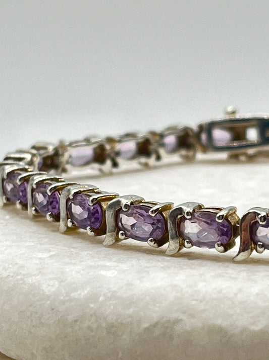925 Sterling Silver Amethyst Bracelet - 20cm
