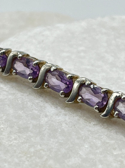 925 Sterling Silver Amethyst Bracelet - 20cm