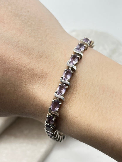 925 Sterling Silver Amethyst Bracelet - 20cm