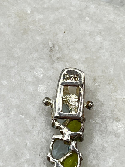 925 Sterling Silver Blue Topaz And Peridot Bracelet - 20cm
