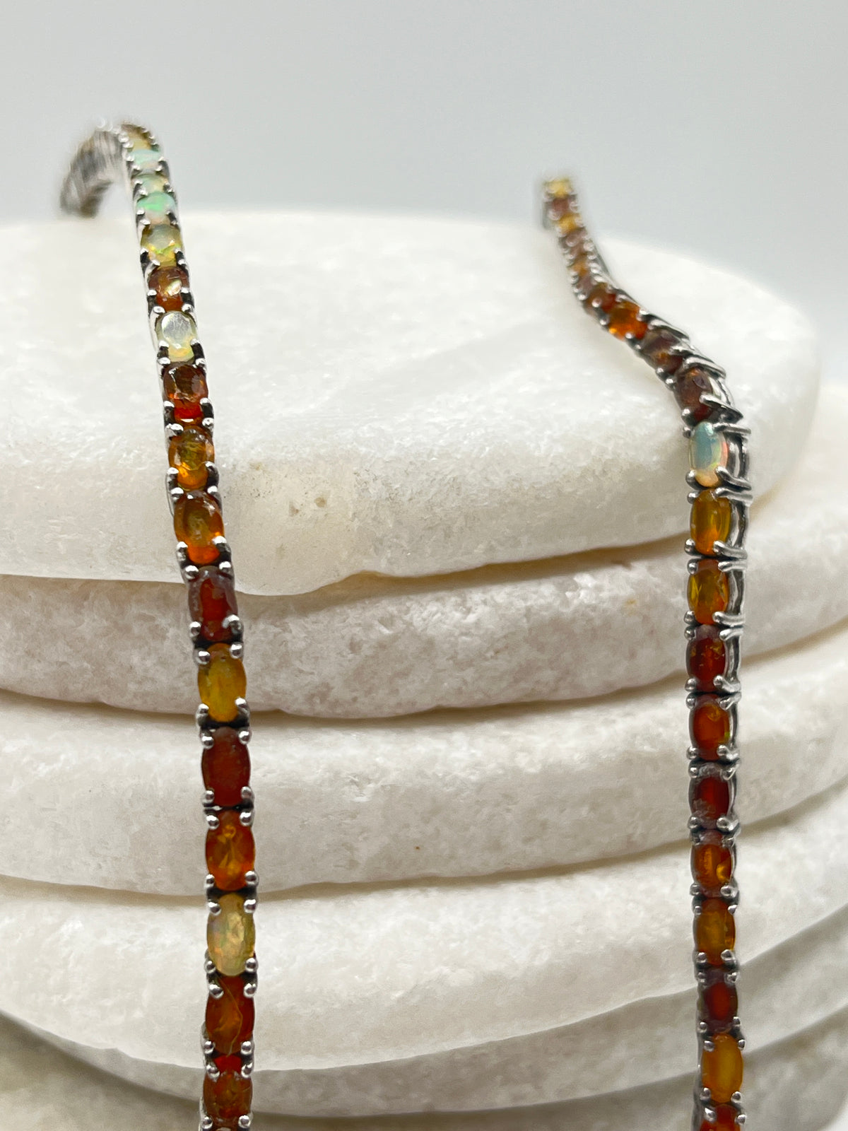 925 Sterling Silver Opal Necklace - 47cm