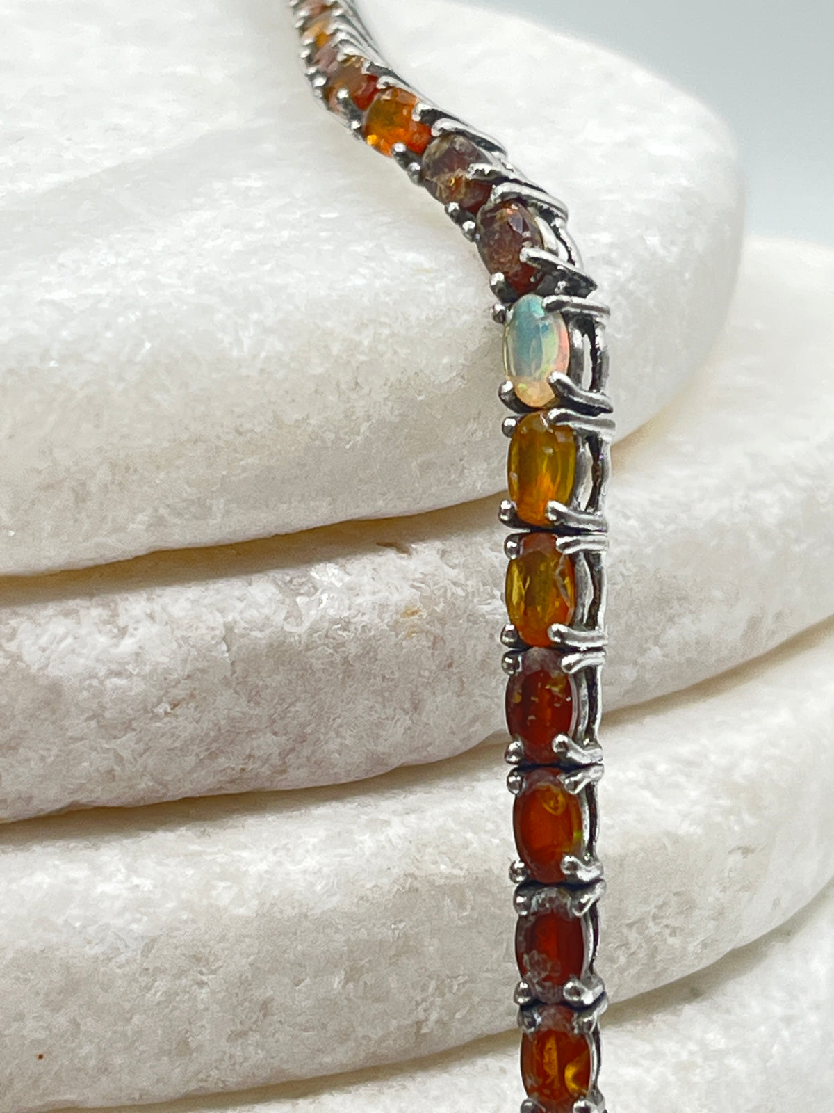 925 Sterling Silver Opal Necklace - 47cm
