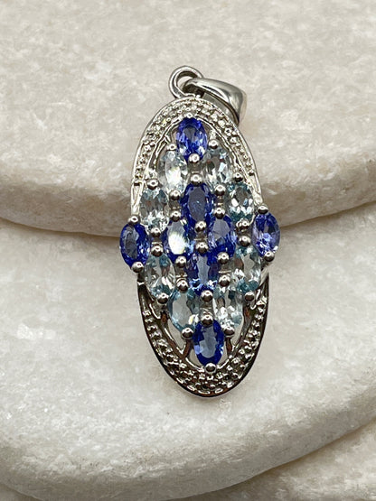 925 Sterling Silver Aquamarine & Tanzanite Pendant on 45cm Sterling Silver Chain