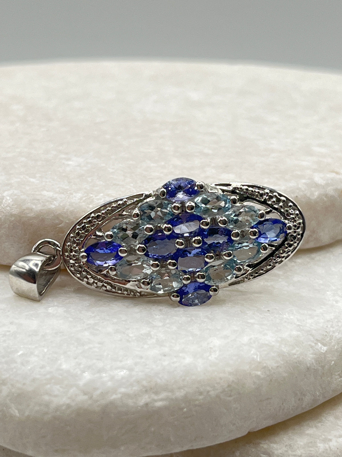 925 Sterling Silver Aquamarine & Tanzanite Pendant on 45cm Sterling Silver Chain