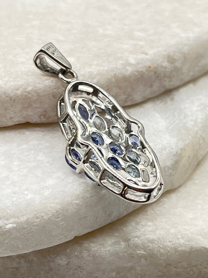 925 Sterling Silver Aquamarine & Tanzanite Pendant on 45cm Sterling Silver Chain