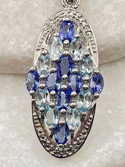 925 Sterling Silver Aquamarine & Tanzanite Pendant on 45cm Sterling Silver Chain