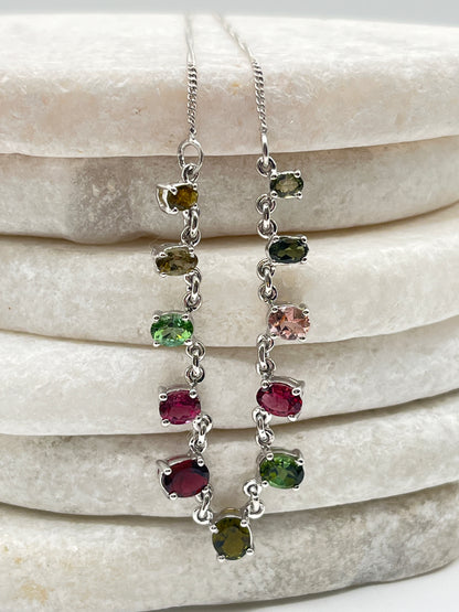 925 Sterling Silver Multi Coloured Tourmaline Necklace