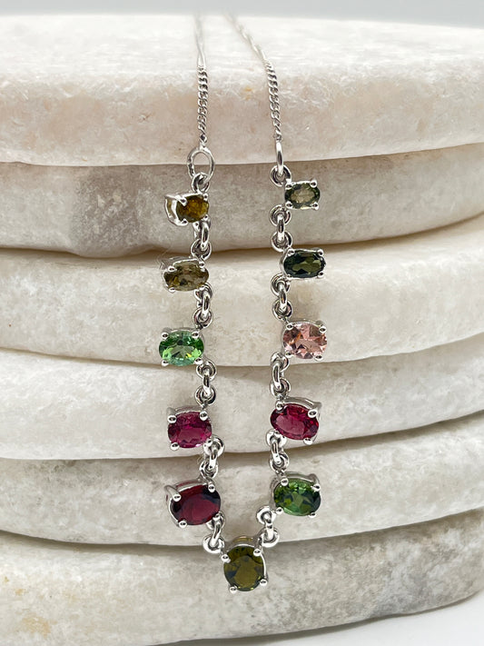 925 Sterling Silver Multi Coloured Tourmaline Necklace