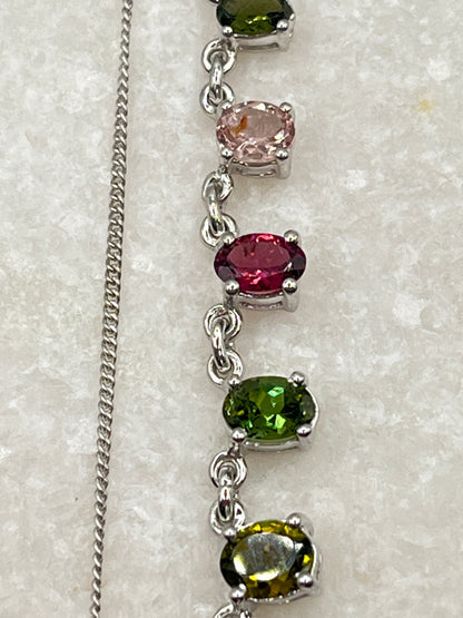 925 Sterling Silver Multi Coloured Tourmaline Necklace