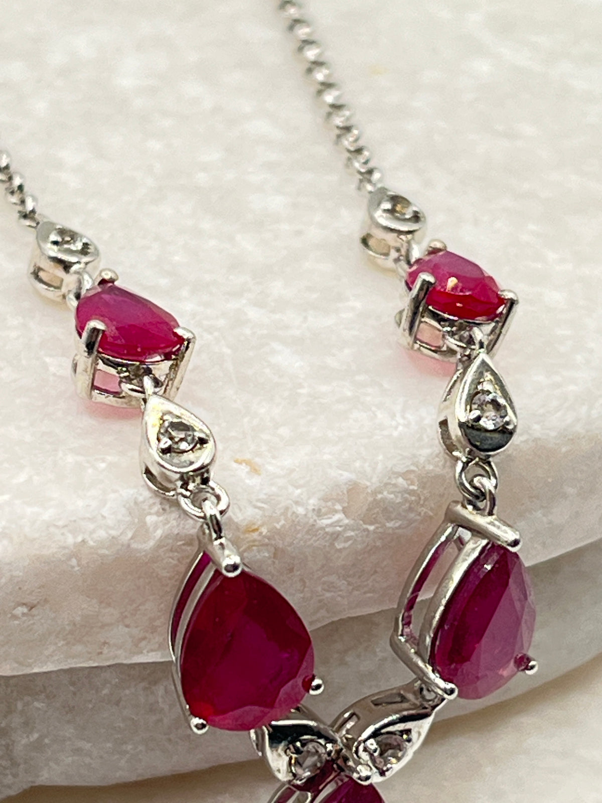 925 Sterling Silver Ruby & White Zircon Statement Necklace