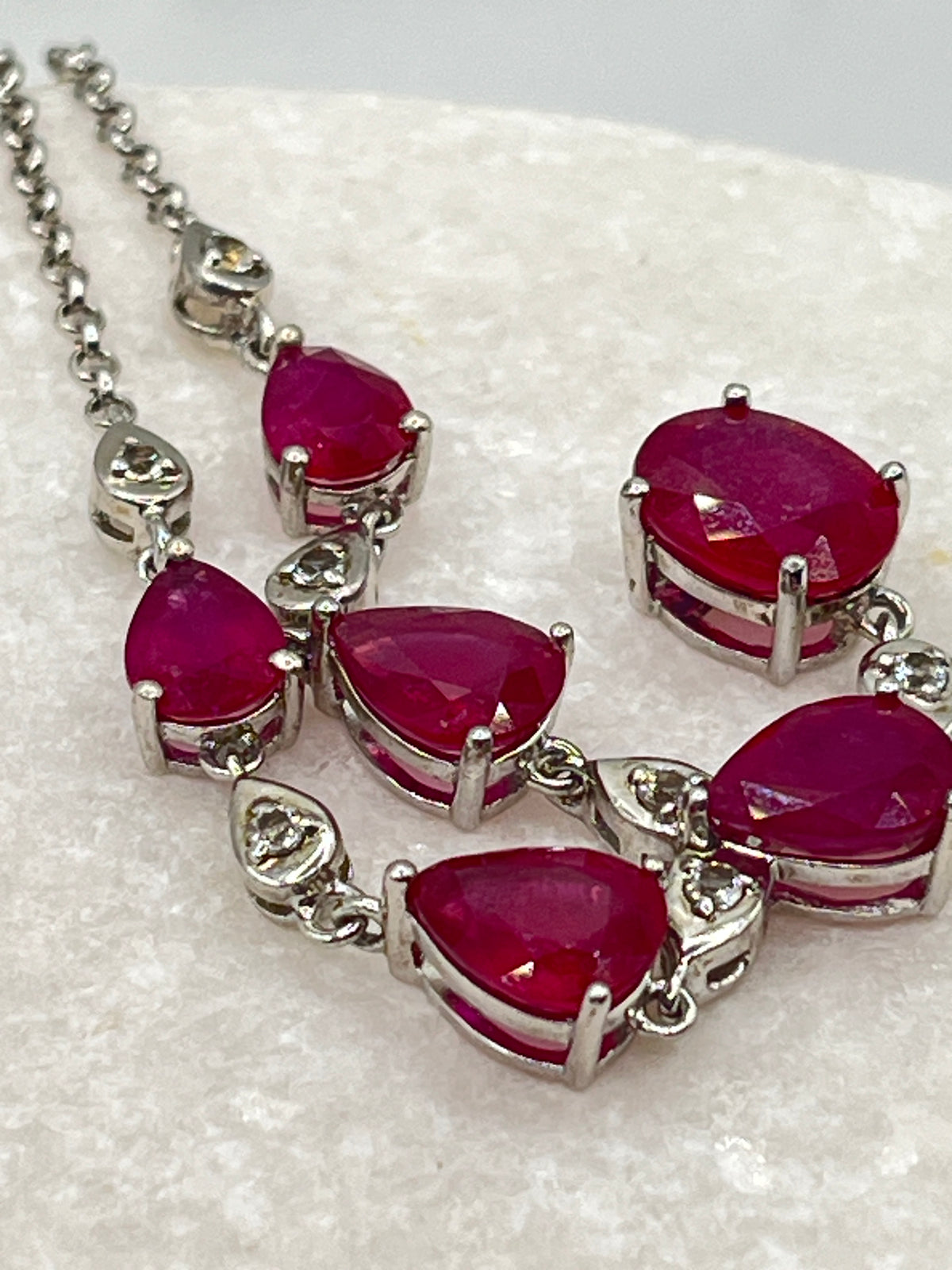 925 Sterling Silver Ruby & White Zircon Statement Necklace