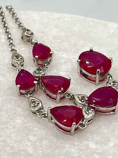 925 Sterling Silver Ruby & White Zircon Statement Necklace