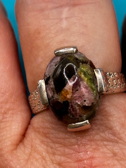 925 Sterling Silver Tourmaline Mosaic Ring Size T