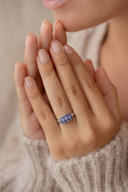 925 Sterling Silver Tanzanite Cluster Ring Size S