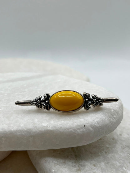 Vintage 925 Sterling Silver Butterscotch Amber Brooch