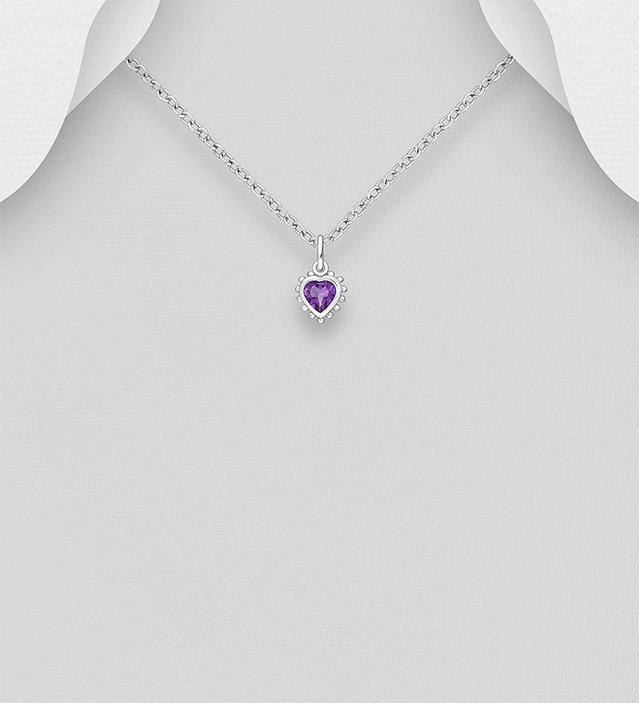 925 Sterling Silver Heart Pendant, Decorated with Amethyst