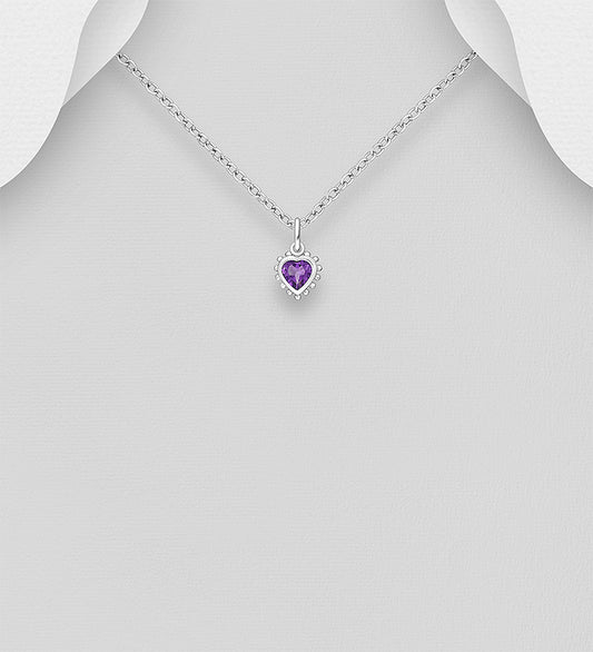 925 Sterling Silver Heart Pendant, Decorated with Amethyst