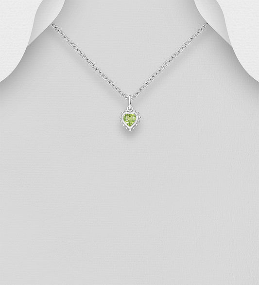 925 Sterling Silver Heart Pendant, Decorated with Peridot