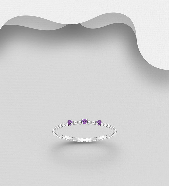 925 Sterling Silver Oxidized Ring, Decorated with Amethyst