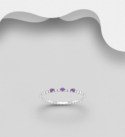 925 Sterling Silver Oxidized Ring, Decorated with Amethyst