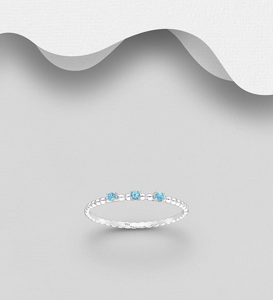 925 Sterling Silver Ring, Decorated with Swiss Blue Topaz