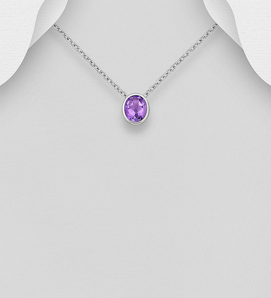 925 Sterling Silver Solitaire Pendant, Decorated with Amethyst