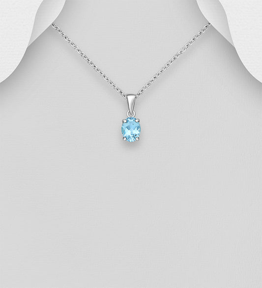 925 Sterling Silver Solitaire Pendant Decorated with Various Gemstones