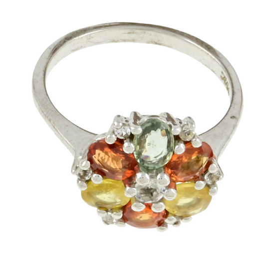 925 Sterling Silver Tourmaline Floral Ring