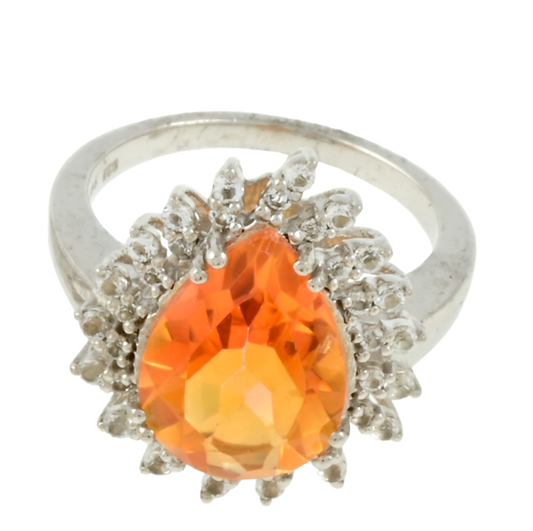 925 Sterling Silver Padparadscha Quartz Halo Ring