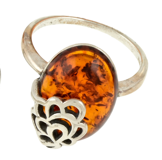 Sterling Silver Amber Leaf Ring