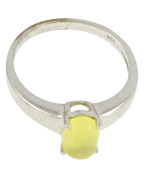 Sterling Silver Lemon Opal Ring in a Smooth Solitaire Setting