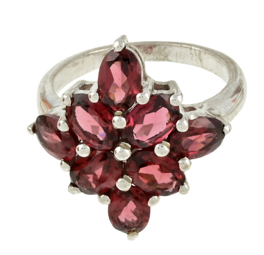 Sterling Silver Rajasthan Garnet Cluster Ring