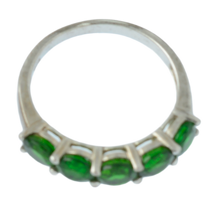 925 Sterling Silver Natural Chrome Diopside Half Eternity Ring