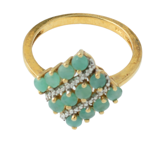 Sterling Silver Gilded (14k) Gold Emerald Cluster Ring