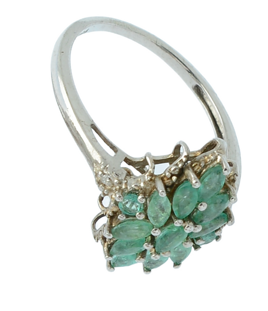 Sterling Silver Emerald Cluster Ring