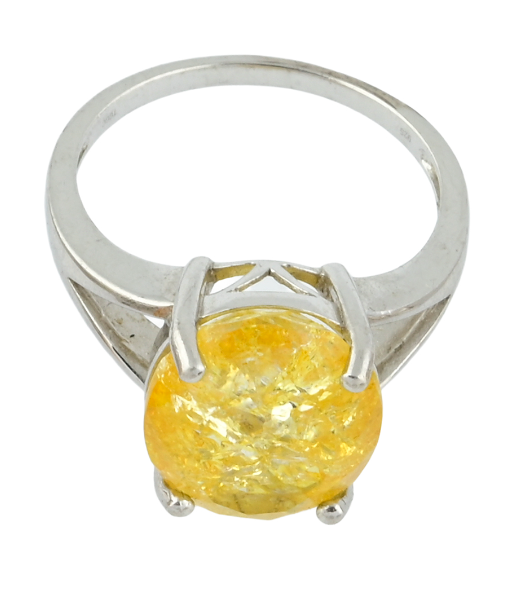 Sterling Silver Lemon Crackled Quartz Ring