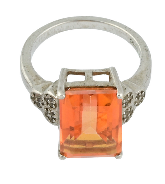 Sterling Silver Padparadscha Quartz Ring Emerald Cut