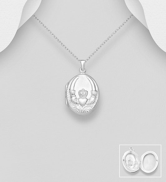 925 Sterling Silver Claddagh Locket Pendant