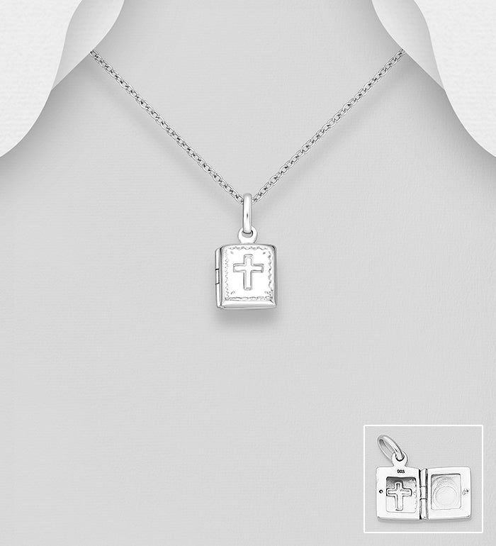925 Sterling Silver Cross Book Locket Pendant